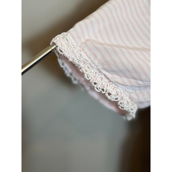 J. Jill blouse pale pink & white striped button up with lace sleeve trim Sz L - Picture 3 of 8